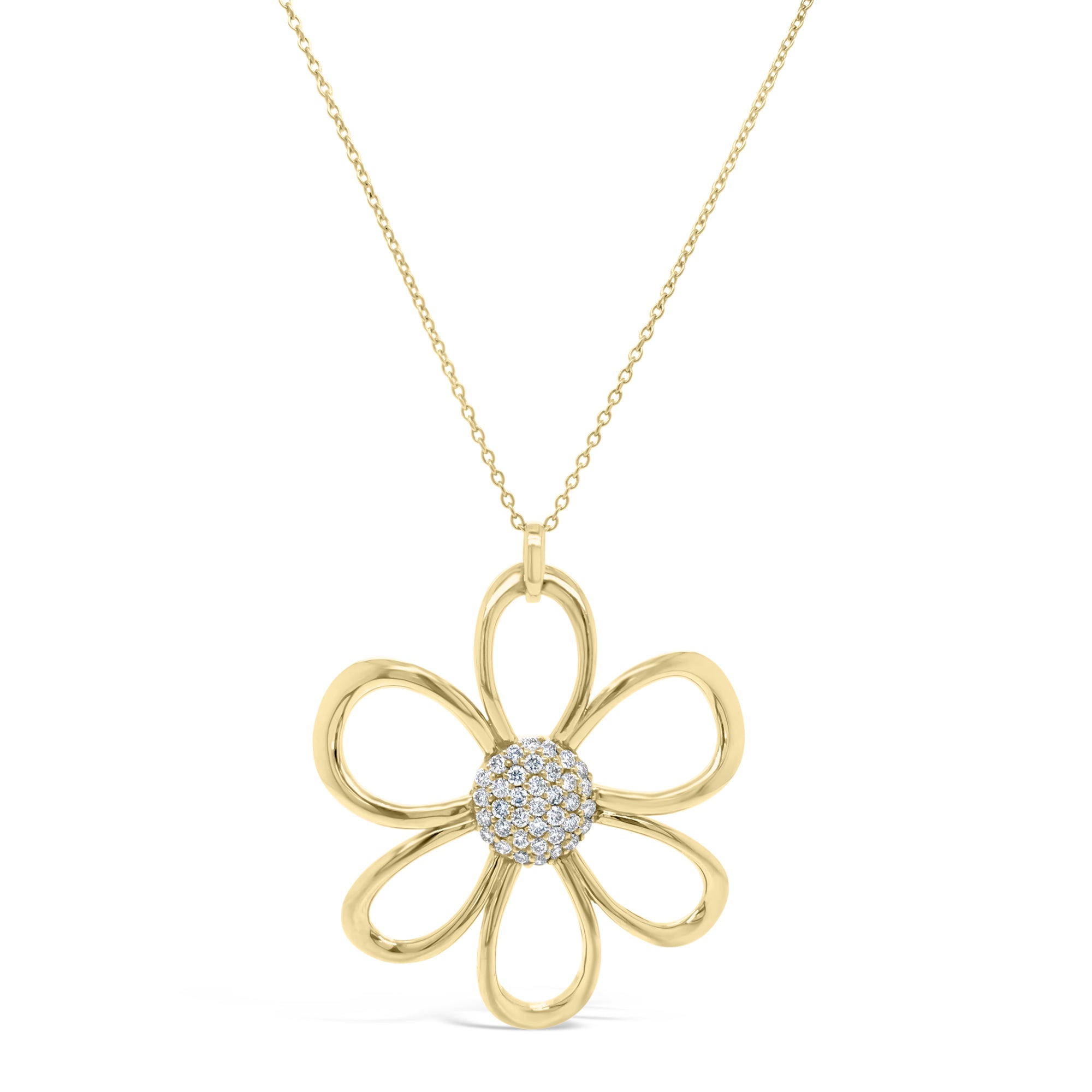 Diamond Open Daisy Pendant Necklace  14K gold weighing 9.63 grams.  - totaling 0.59 carats.