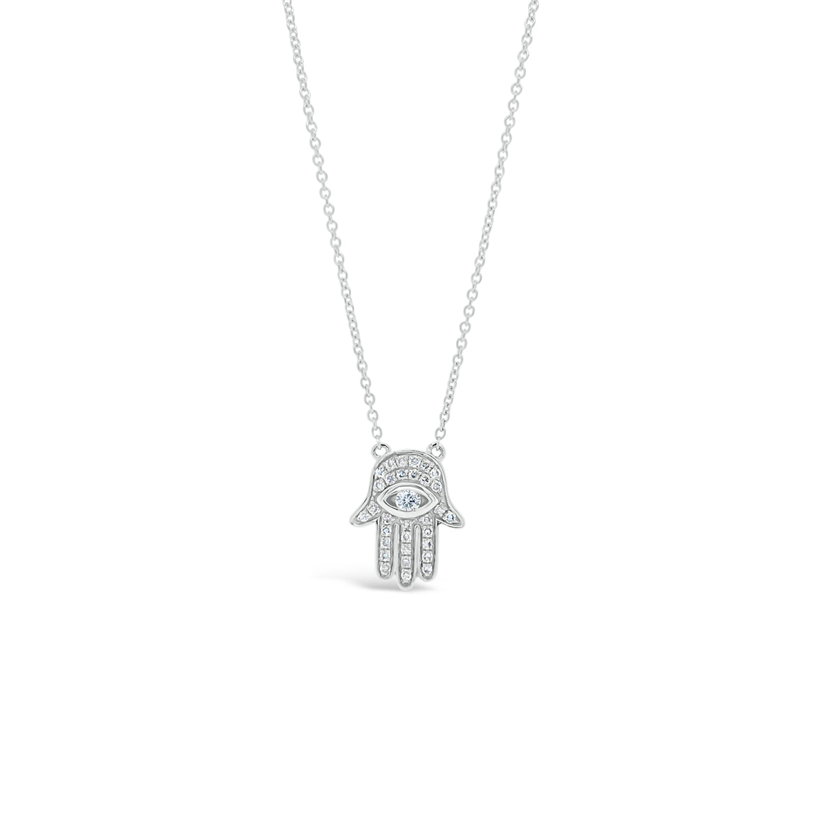 Pave Diamond Hamsa Pendant  -14K gold weighing 2.15 grams  -32 round diamonds totaling 0.11 carats