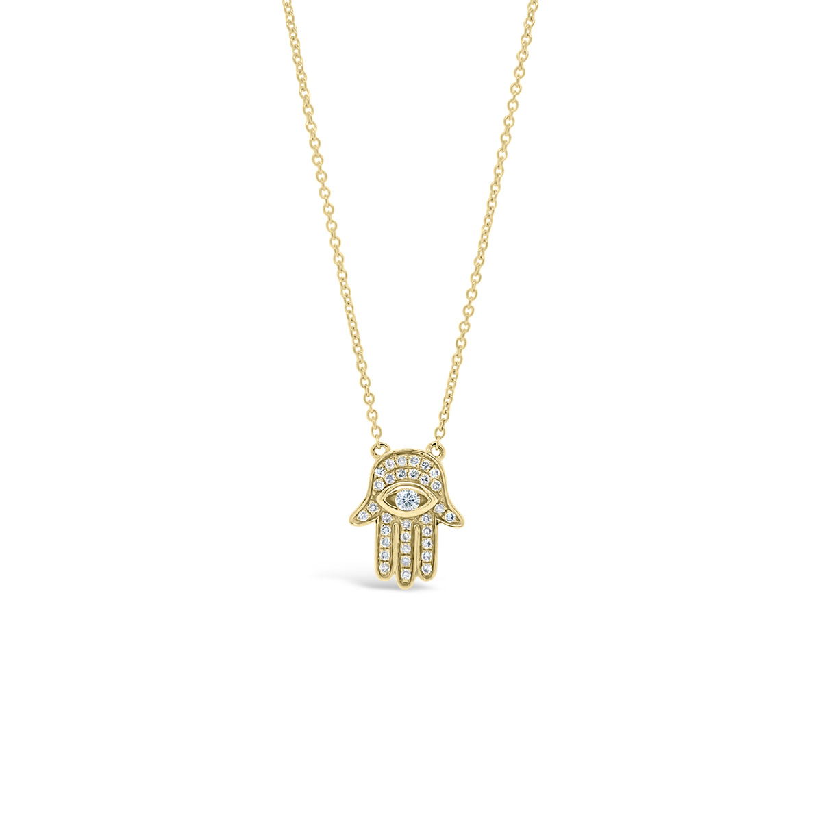 Pave Diamond Hamsa Pendant  -14K gold weighing 2.15 grams  -32 round diamonds totaling 0.11 carats