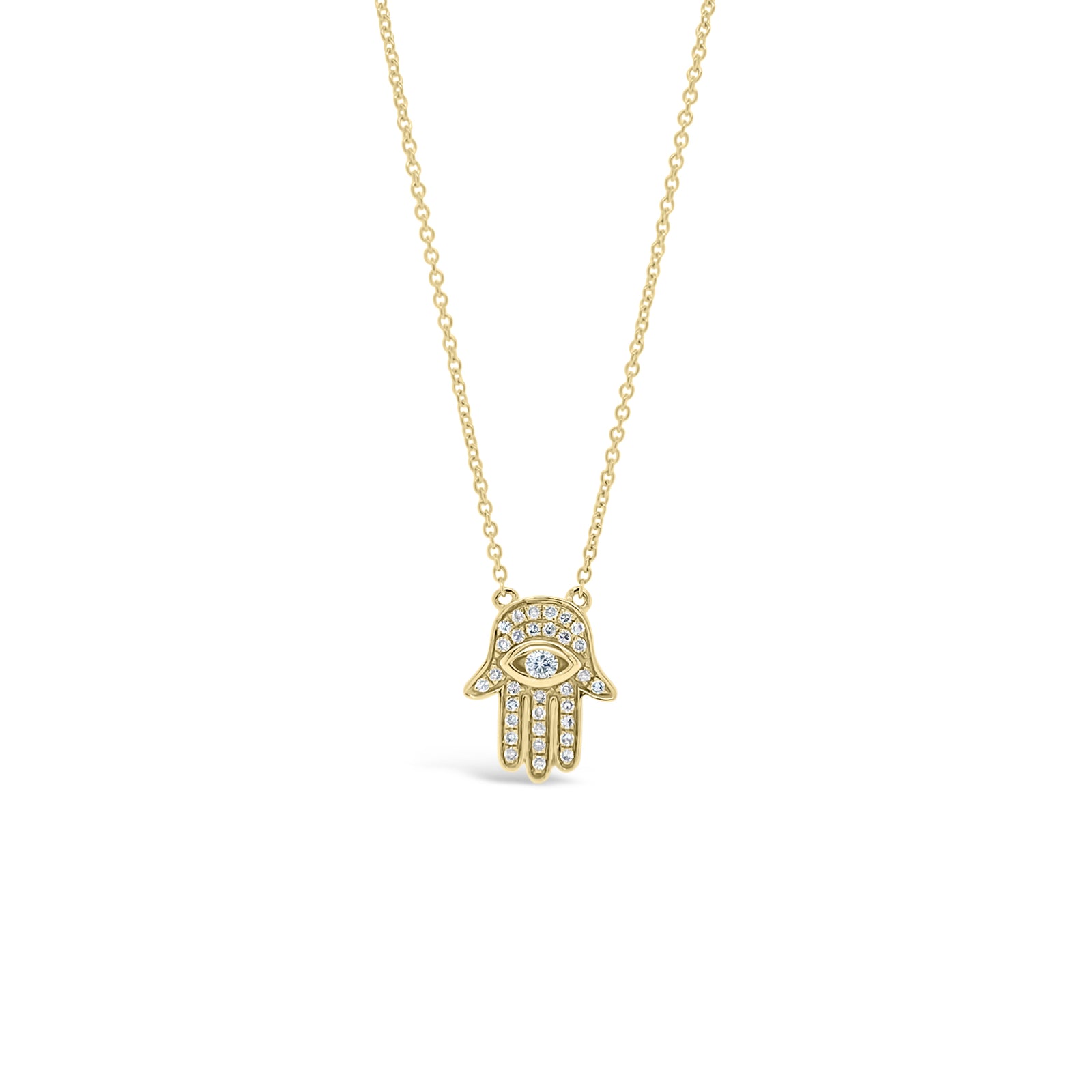 Pave Diamond Hamsa Pendant  -14K gold weighing 2.15 grams  -32 round diamonds totaling 0.11 carats