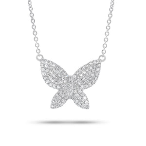 Pave Diamond Butterfly Pendant Necklace - 14K gold weighing 2.14 grams  - 94 round diamonds weighing 0.29 carats