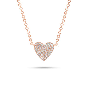 Pave Diamond Classic Heart Pendent Necklace - 14K gold weighing 1.65 grams  - 45 round diamonds weighing 0.10 carats