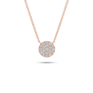 Solid 14K rose gold weighing 2.62 grams with 19 round diamonds weighing 0.45 carats Pave Diamond Circle Pendant Necklace | Nuha Jewelers