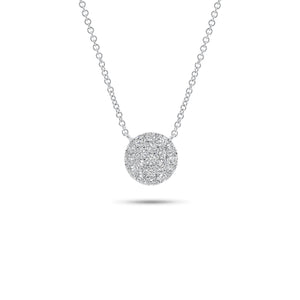 Solid 14K white gold weighing 2.62 grams with 19 round diamonds weighing 0.45 carats Pave Diamond Circle Pendant Necklace | Nuha Jewelers 