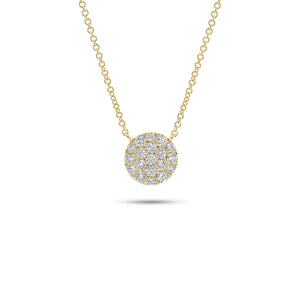 Solid 14K yellow gold weighing 2.62 grams with 19 round diamonds weighing 0.45 carats Pave Diamond Circle Pendant Necklace | Nuha Jewelers