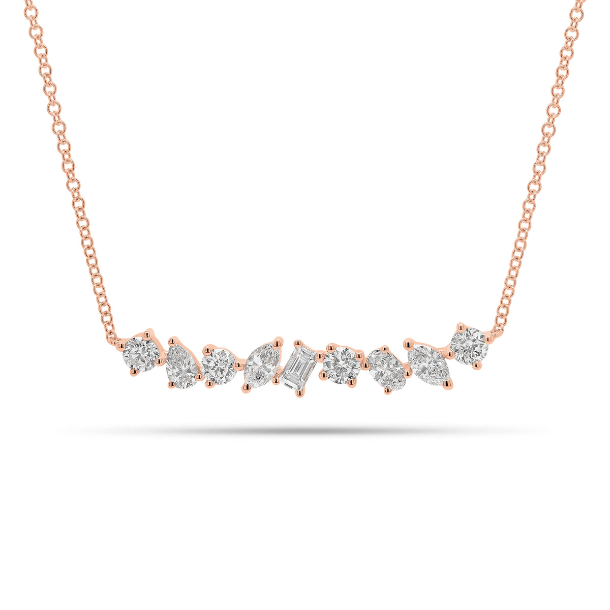 Mixed Shape Diamond Bar Necklace - 14K gold weighing 2.52 grams  - 7 mixed shape diamonds weighing 0.91 carats