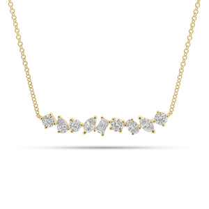 Mixed Shape Diamond Bar Necklace - 14K gold weighing 2.52 grams  - 7 mixed shape diamonds weighing 0.91 carats