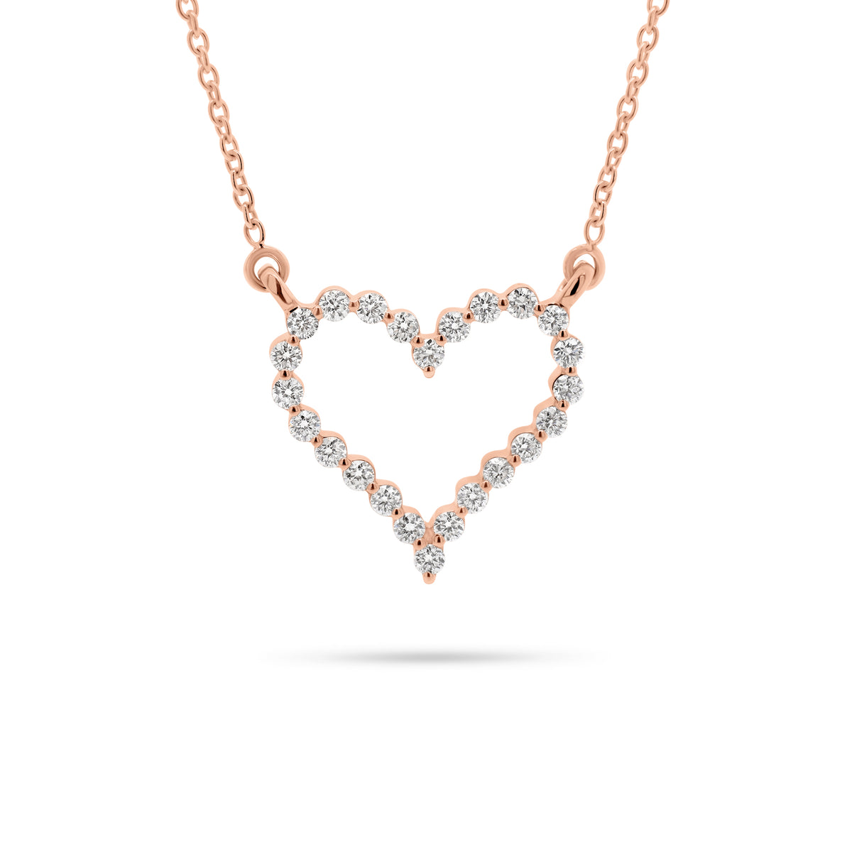 Diamond Small Open Heart Necklace  - 14K gold weighing 1.98 grams  - 24 round diamonds totaling 0.25 carats