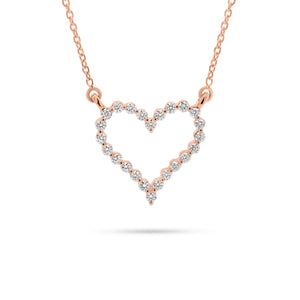Diamond Small Open Heart Necklace  - 14K gold weighing 1.98 grams  - 24 round diamonds totaling 0.25 carats