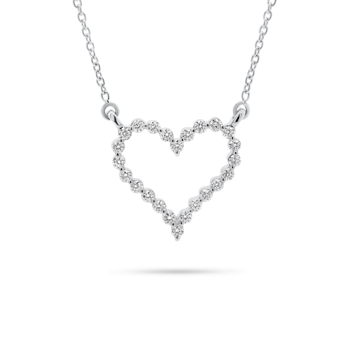 Diamond Small Open Heart Necklace  - 14K gold weighing 1.98 grams  - 24 round diamonds totaling 0.25 carats