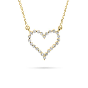 Diamond Small Open Heart Necklace  - 14K gold weighing 1.98 grams  - 24 round diamonds totaling 0.25 carats
