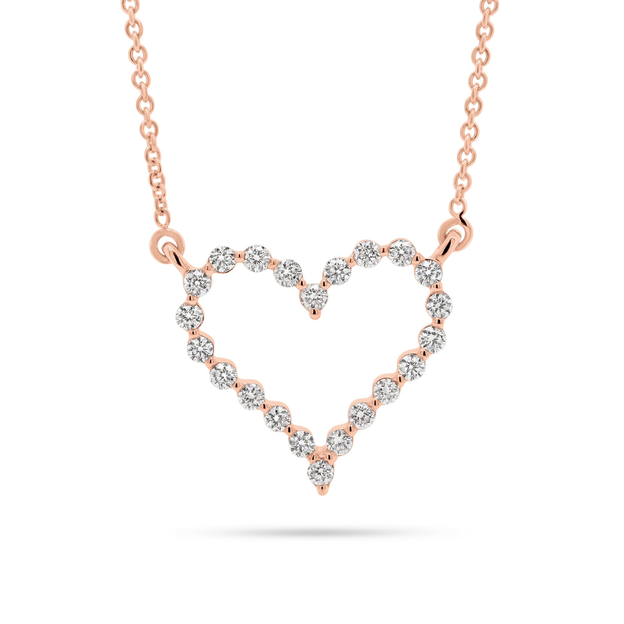 Diamond Open Heart Necklace  - 14K gold weighing 2.56 grams  - 22 round diamonds totaling 0.33 carats