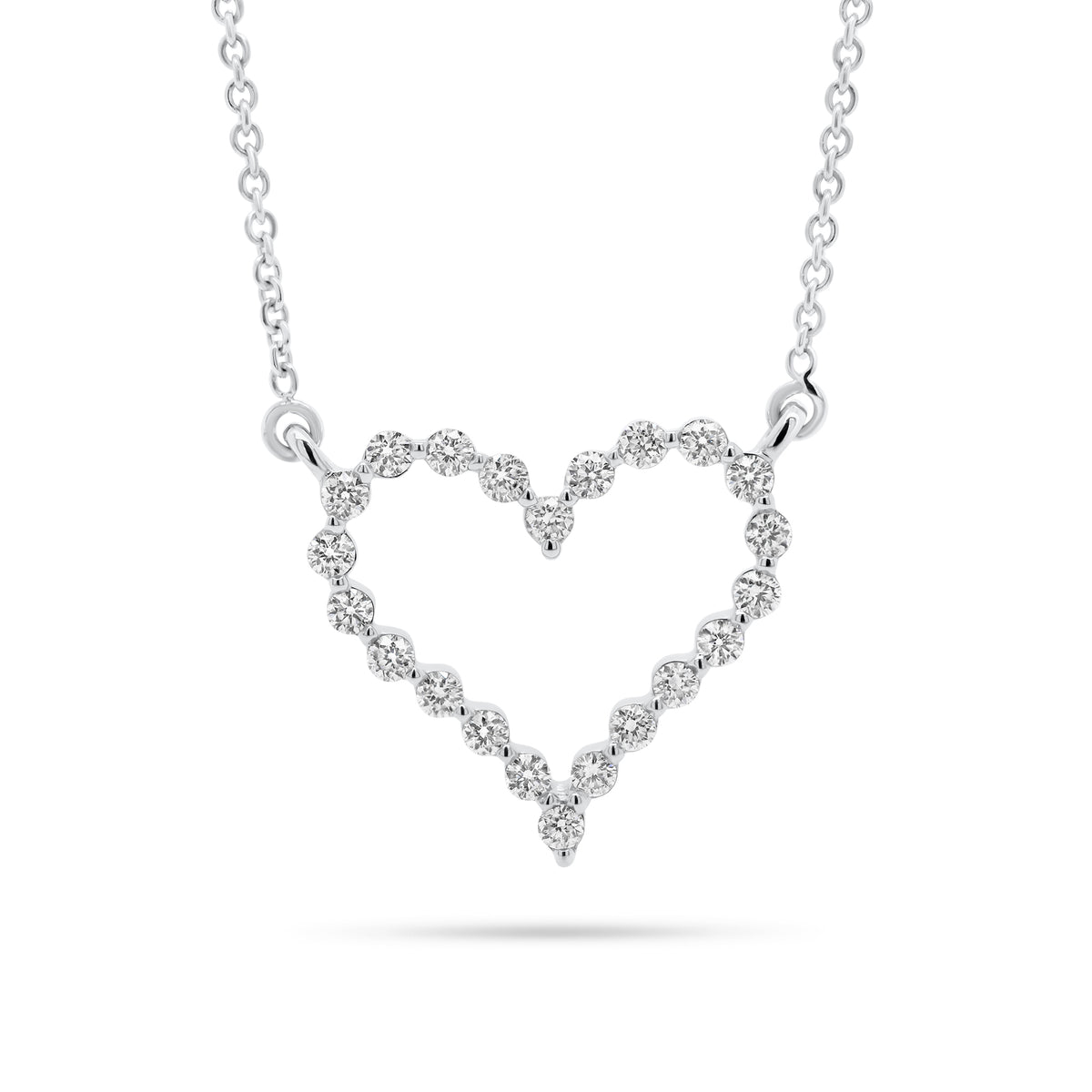 Diamond Open Heart Necklace  - 14K gold weighing 2.56 grams  - 22 round diamonds totaling 0.33 carats