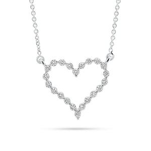 Diamond Open Heart Necklace  - 14K gold weighing 2.56 grams  - 22 round diamonds totaling 0.33 carats