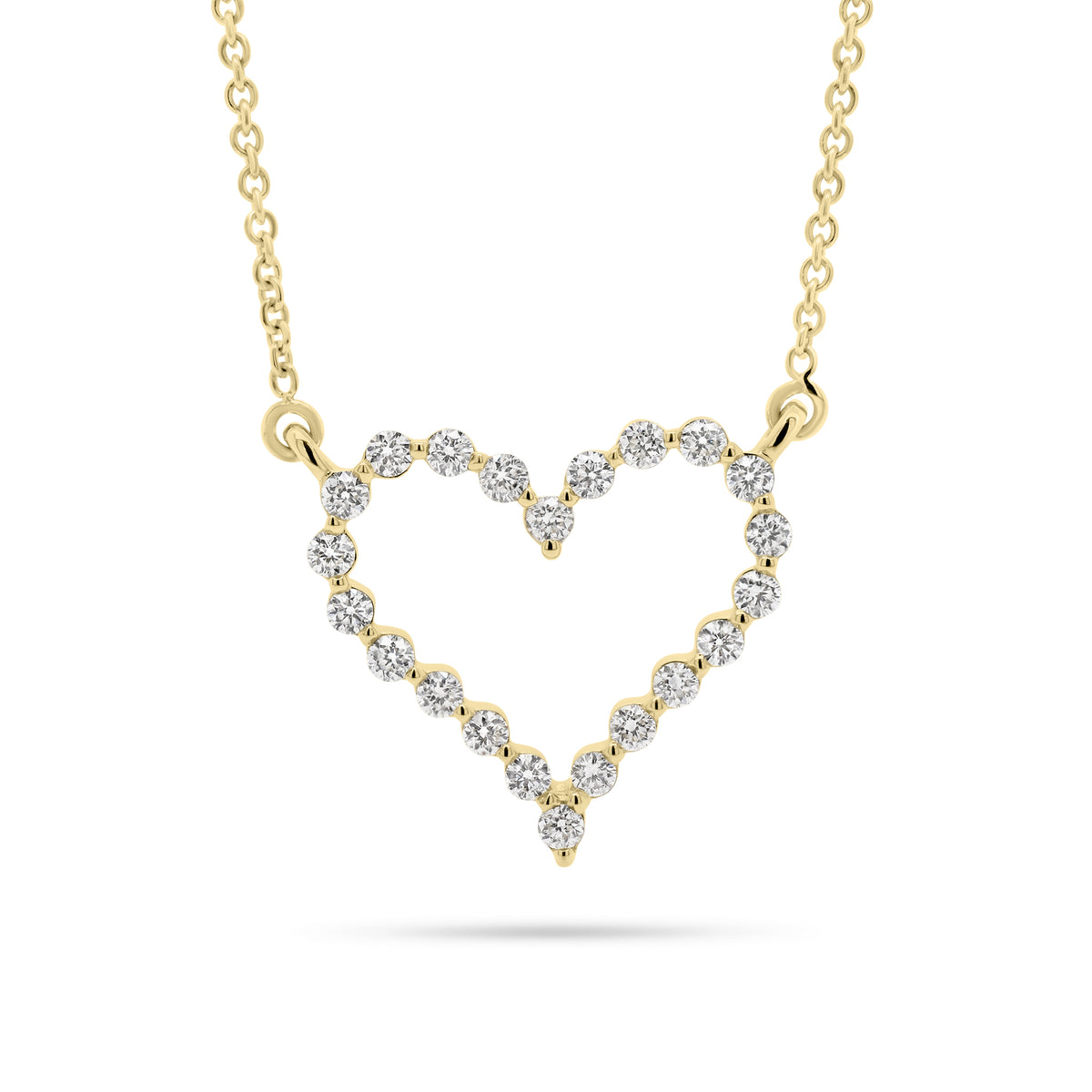 Diamond Open Heart Necklace  - 14K gold weighing 2.56 grams  - 22 round diamonds totaling 0.33 carats