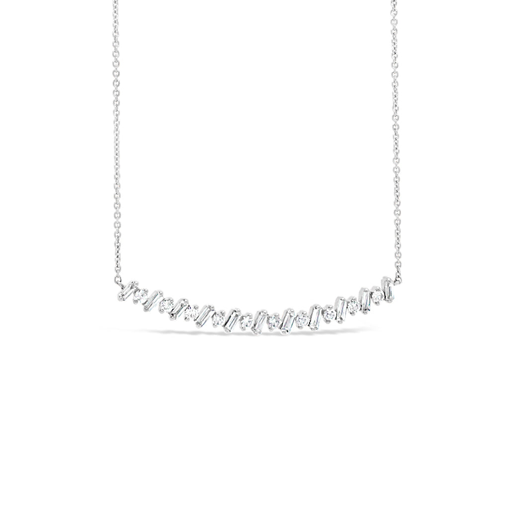 Round & Baguette Diamond Bar Necklace