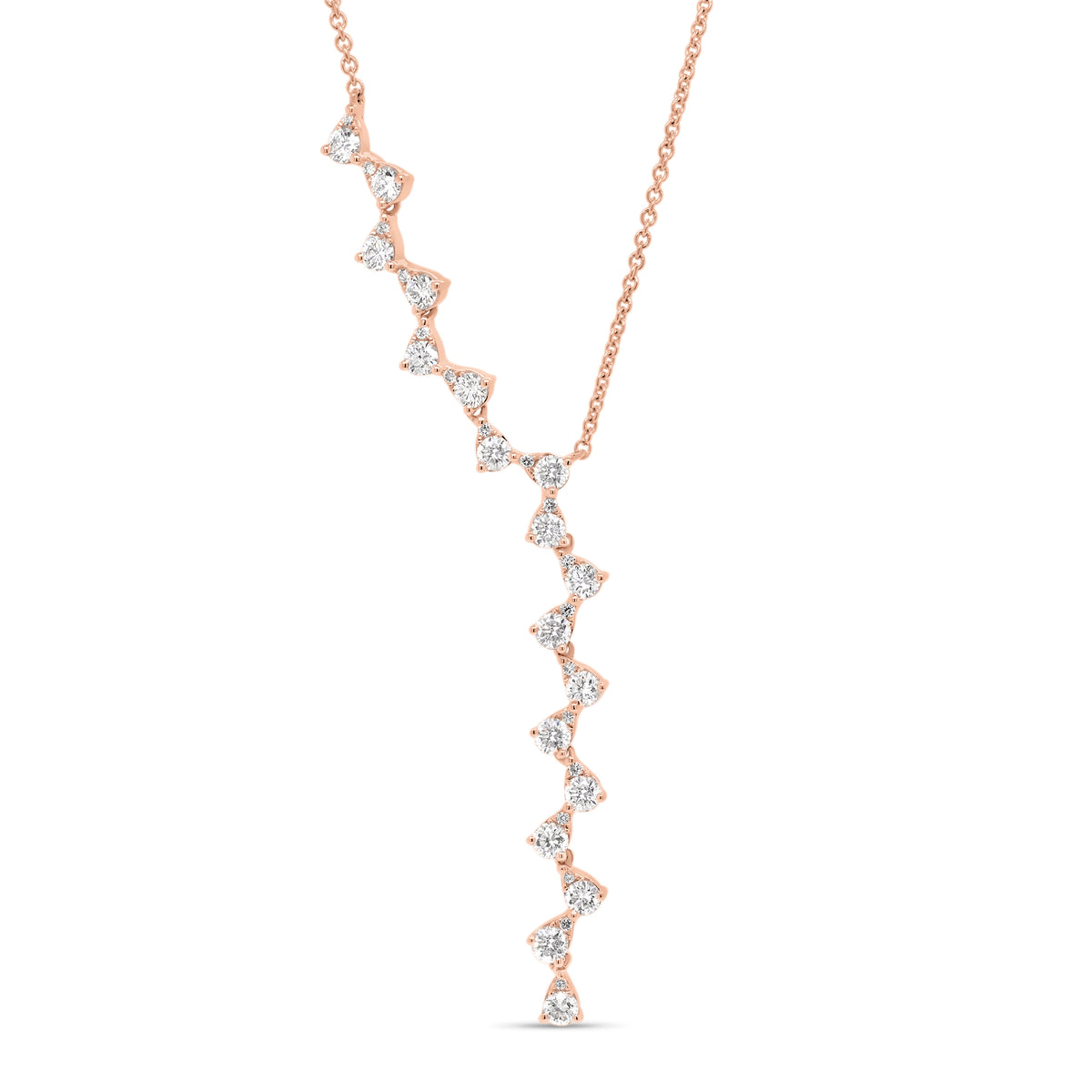 Diamond 'V' Lariat Necklace  -14k gold weighing 3.18 grams  -88 round pave-set diamonds totaling 0.20 carats   - 14K gold weighing 4.04 grams  - 36 round diamonds totaling 1.01 carats