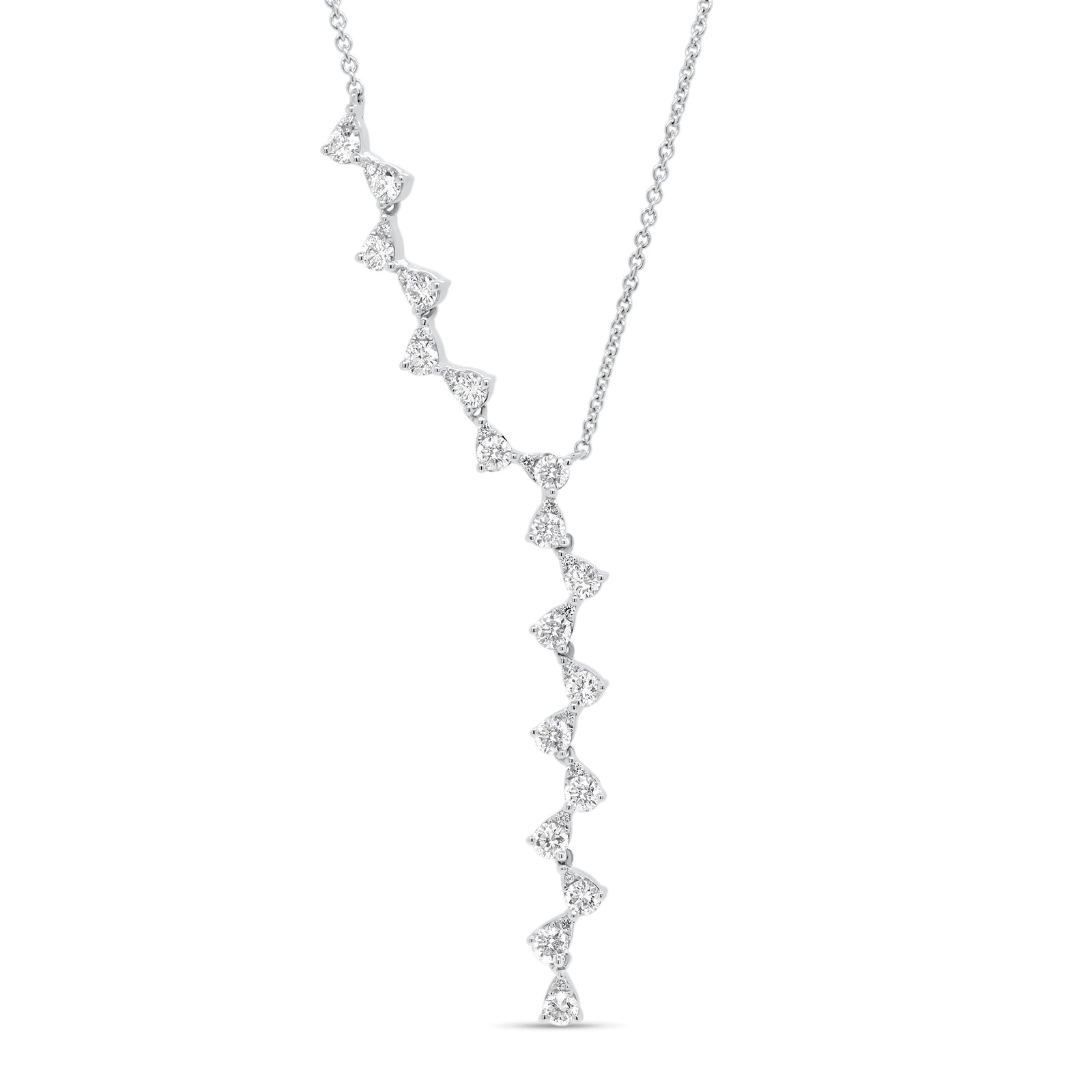 Diamond 'V' Lariat Necklace  -14k gold weighing 3.18 grams  -88 round pave-set diamonds totaling 0.20 carats   - 14K gold weighing 4.04 grams  - 36 round diamonds totaling 1.01 carats