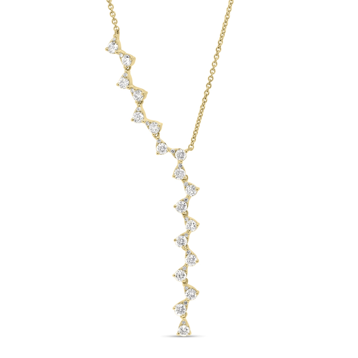 Diamond 'V' Lariat Necklace  -14k gold weighing 3.18 grams  -88 round pave-set diamonds totaling 0.20 carats   - 14K gold weighing 4.04 grams  - 36 round diamonds totaling 1.01 carats