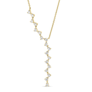 Diamond 'V' Lariat Necklace  -14k gold weighing 3.18 grams  -88 round pave-set diamonds totaling 0.20 carats   - 14K gold weighing 4.04 grams  - 36 round diamonds totaling 1.01 carats