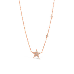 Diamond Star Necklace with Diamond Stations   - 14K gold weighting 2.70 grams.  - 32 Round diamonds with .16 total carat weight