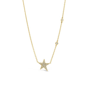 Diamond Star Necklace with Diamond Stations   - 14K gold weighting 2.70 grams.  - 32 Round diamonds with .16 total carat weight