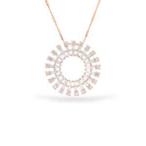 Baguette Diamond Sunburst Pendant Necklace - rose gold 0.53 ct (total weight of round-cut diamonds) - 1.25 ct (total weight of diamond baguettes)