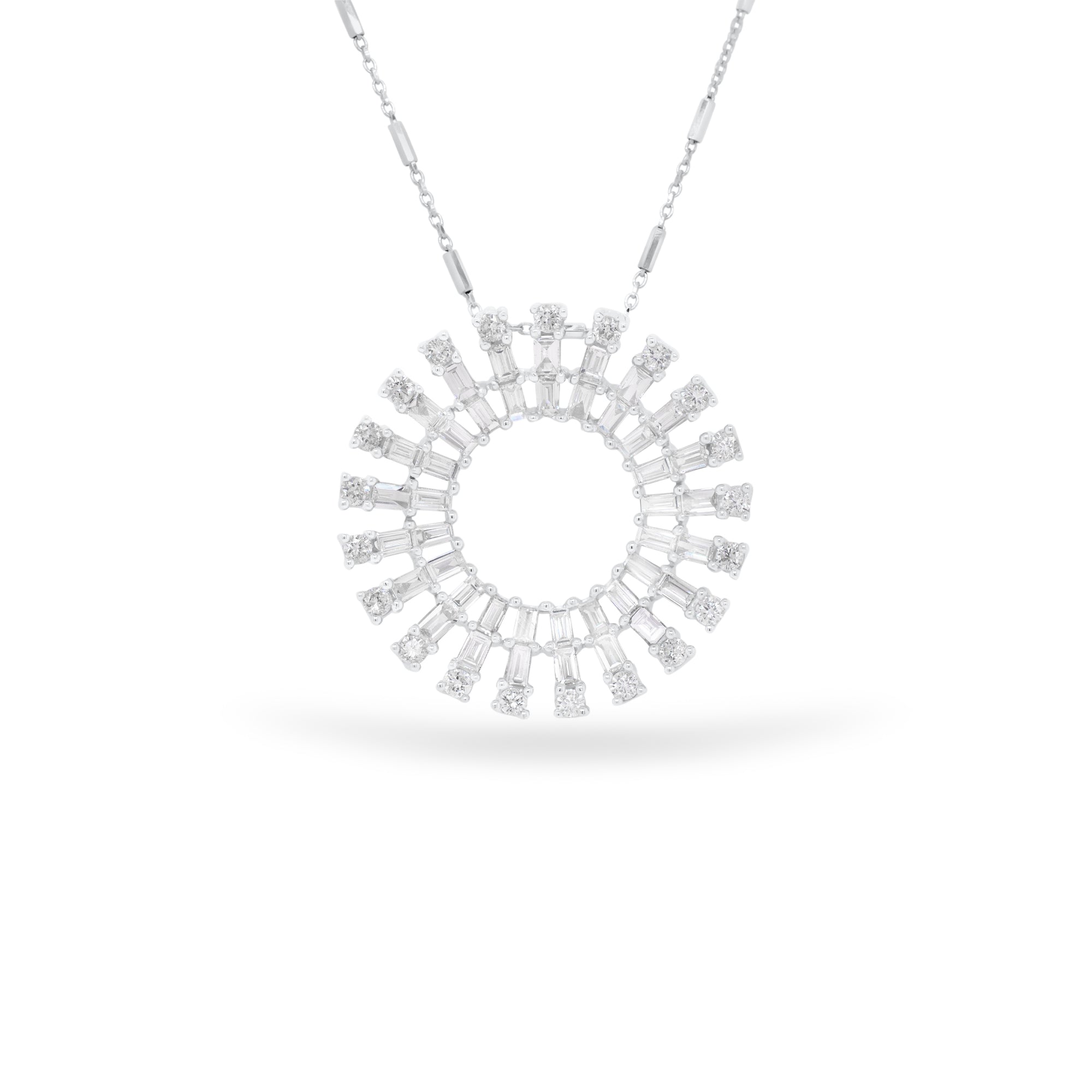 Baguette Diamond Sunburst Pendant Necklace - white gold 0.53 ct (total weight of round-cut diamonds) - 1.25 ct (total weight of diamond baguettes)