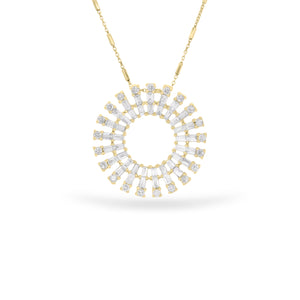 Baguette Diamond Sunburst Pendant Necklace - yellow gold 0.53 ct (total weight of round-cut diamonds) - 1.25 ct (total weight of diamond baguettes)