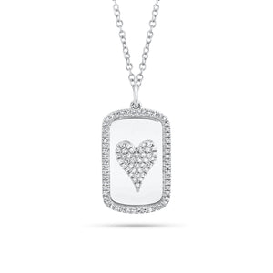 Pave Diamond Heart Dog Tag Necklace  - 14K gold weighing 2.39 grams  - 36 round diamonds totaling 0.18 carats