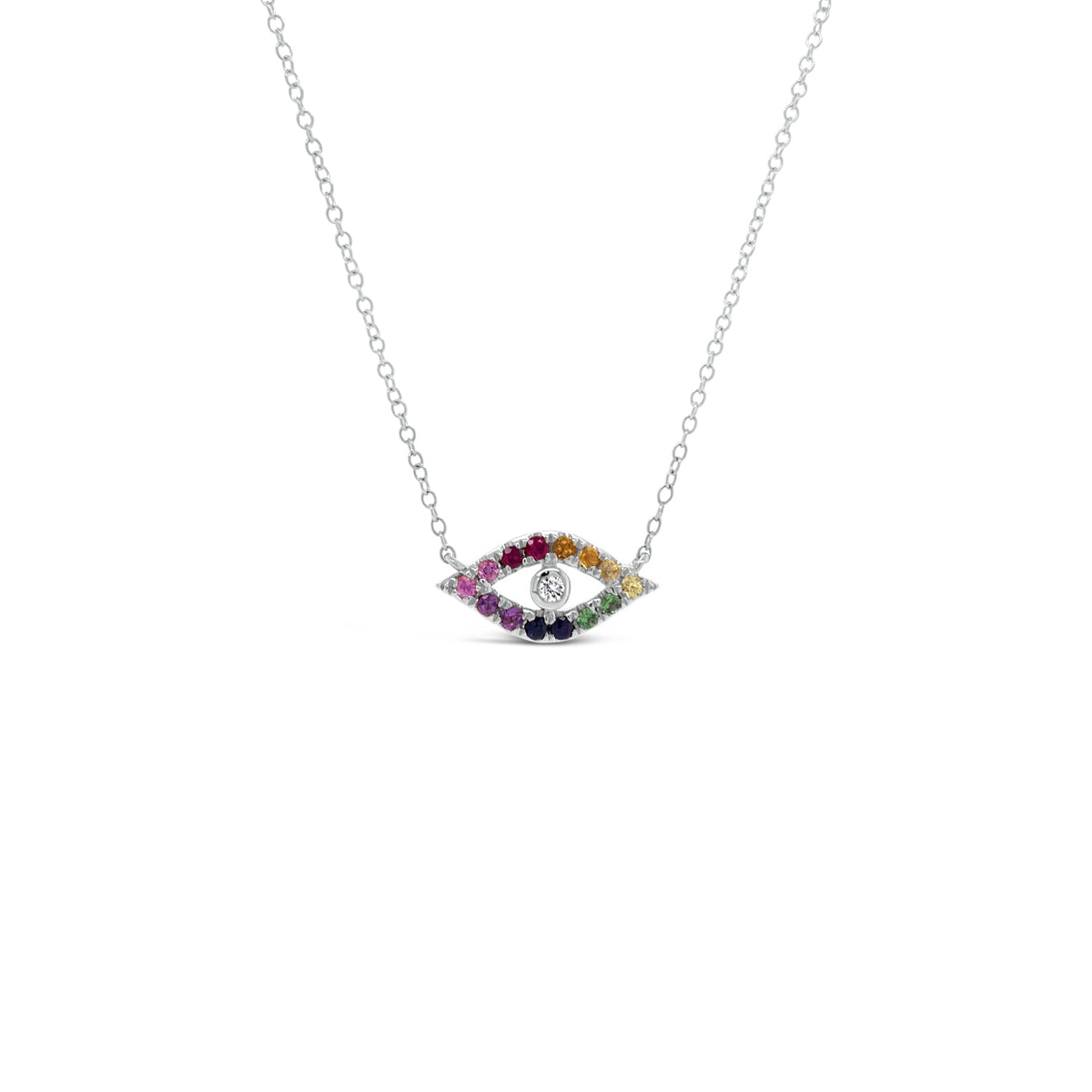 Rainbow Gemstone Evil Eye Necklace -14 K weighing 2.14GR -14 MC Diamonds, 0.25 ct total carat weight (gemstones) -1 round 0.02 ct diamond
