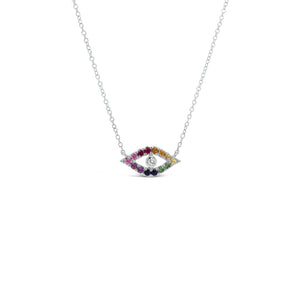 Rainbow Gemstone Evil Eye Necklace -14 K weighing 2.14GR -14 MC Diamonds, 0.25 ct total carat weight (gemstones) -1 round 0.02 ct diamond
