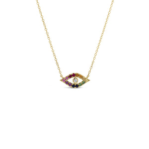 Rainbow Gemstone Evil Eye Necklace -14 K weighing 2.14GR -14 MC Diamonds, 0.25 ct total carat weight (gemstones) -1 round 0.02 ct diamond