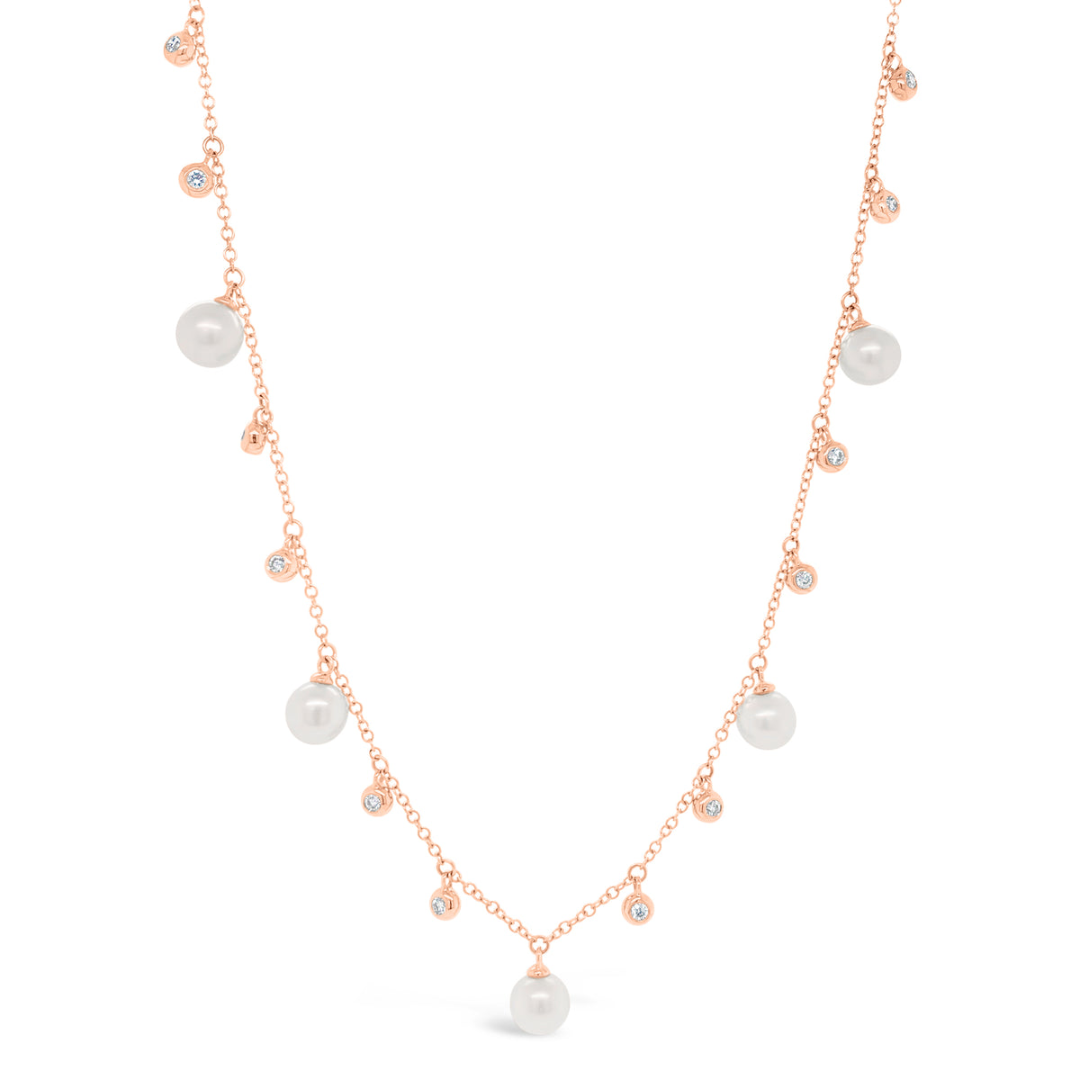 Pearl & Diamond Dangle Necklace   -14K gold weighing 2.73 grams  -12 round diamonds totaling 0.16 carats
