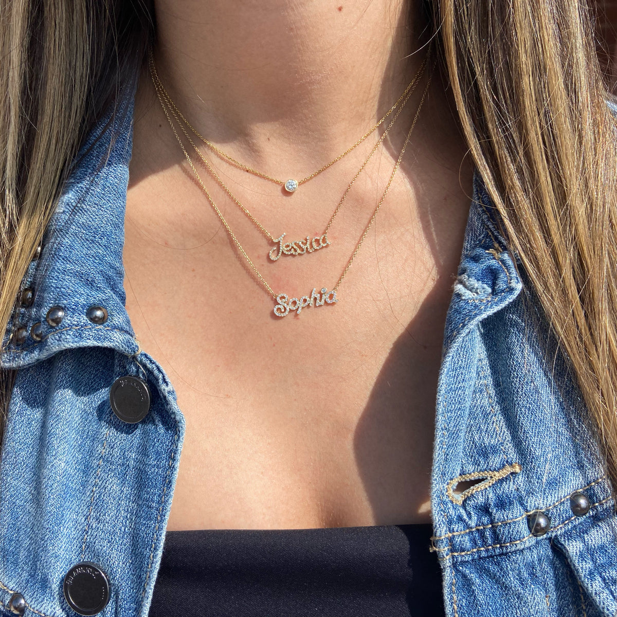 Diamond Nameplate Necklace  - 14K gold weighing 2.51 grams