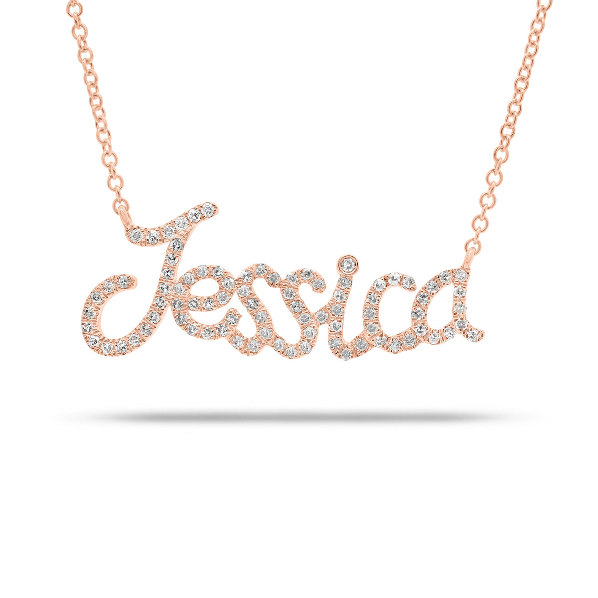Diamond Single-cut Name Necklace - 14K gold weighing 2.18 grams  - 85 round diamonds weighing 0.21 carats