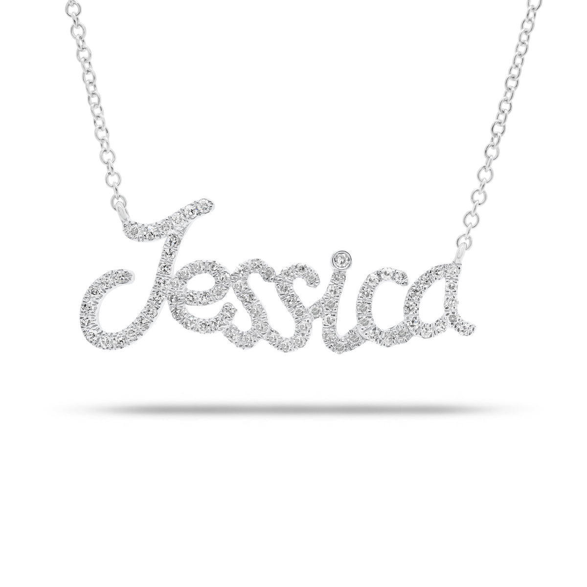 Diamond Single-cut Name Necklace  - 14K gold weighing 2.18 grams  - 85 round diamonds weighing 0.21 carats