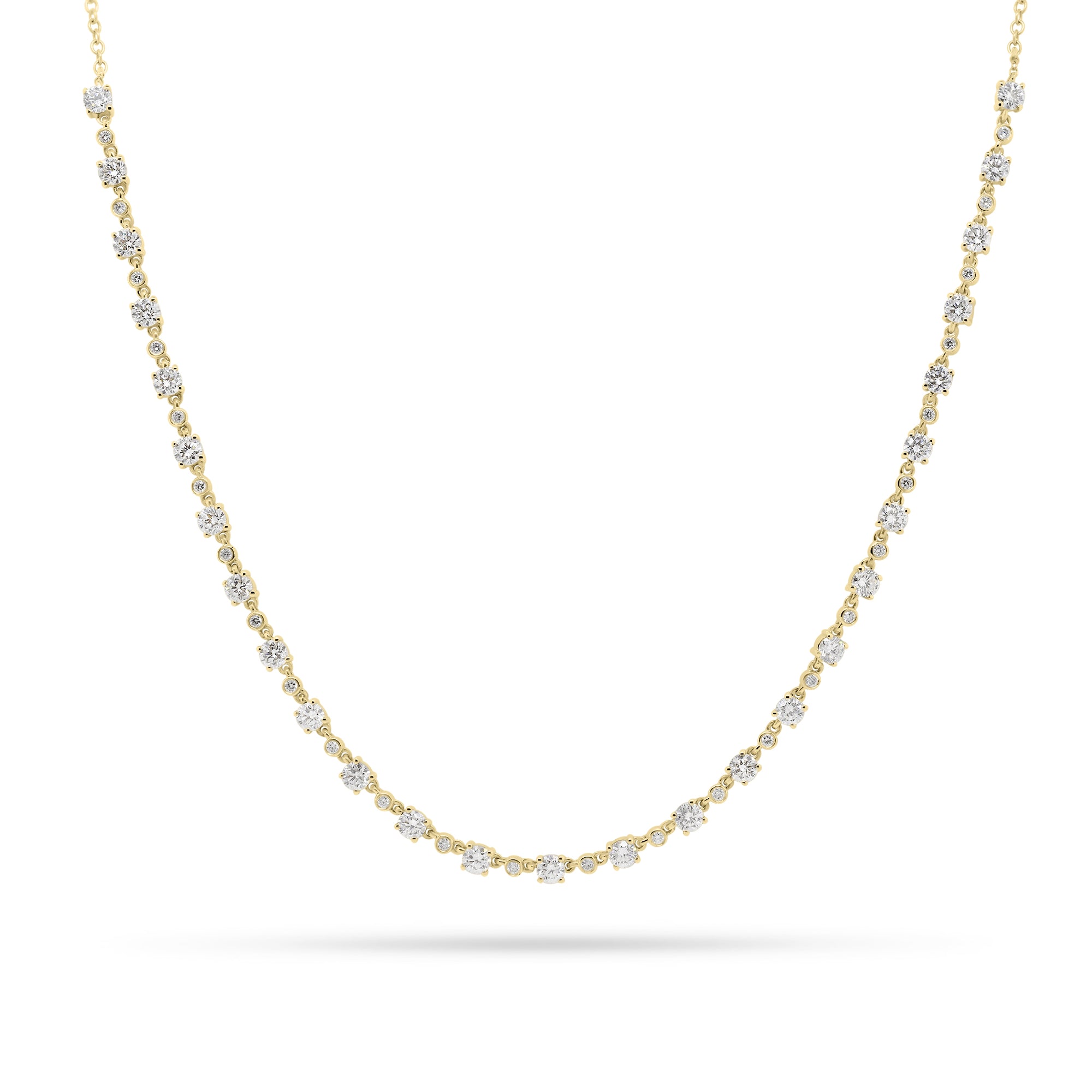 Round Diamond Chain Necklace  - 14K gold weighing 6.70 grams  - 53 round diamonds totaling 3.18 carats