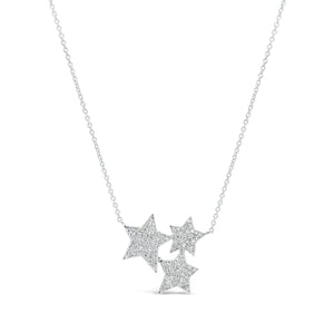 Diamond Star Trio Necklace  - 14K gold weighting 2.60 grams.  - 109 round diamond totaling 0.38 carats.