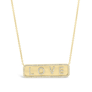 Diamond ‘LOVE’ Bar Necklace   -14K gold weighing 4.60 grams  -111 round diamonds totaling 0.37 carats