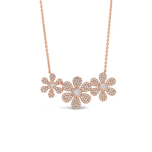 Diamond Daisy Trio Necklace - 14K rose gold weighing 5.35 grams - 237 round diamonds totaling 0.88 carats