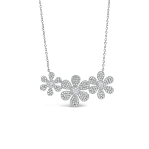 Diamond Daisy Trio Necklace - 14K white gold weighing 5.35 grams - 237 round diamonds totaling 0.88 carats