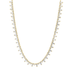 Baguette & Round Diamond Fashion Necklace  - 14K gold weighing 6.00 grams  - 38 slim baguettes totaling 1.81 carats  - 37 round diamonds totaling 0.59 carats