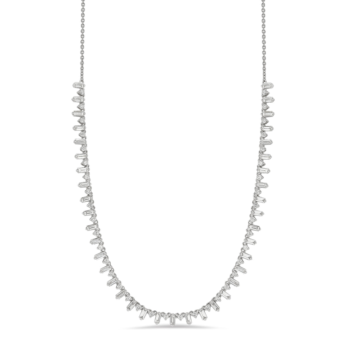 Baguette & Round Diamond Fashion Necklace - 14K gold weighing 6.00 grams - 38 slim baguettes totaling 1.81 carats - 37 round diamonds totaling 0.59 carats