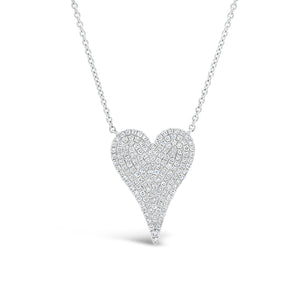 Diamond Medium Elongated Heart Pendant Necklace  -14K white gold weighing 3.50 grams  -116 round diamonds totaling 0.44 carats