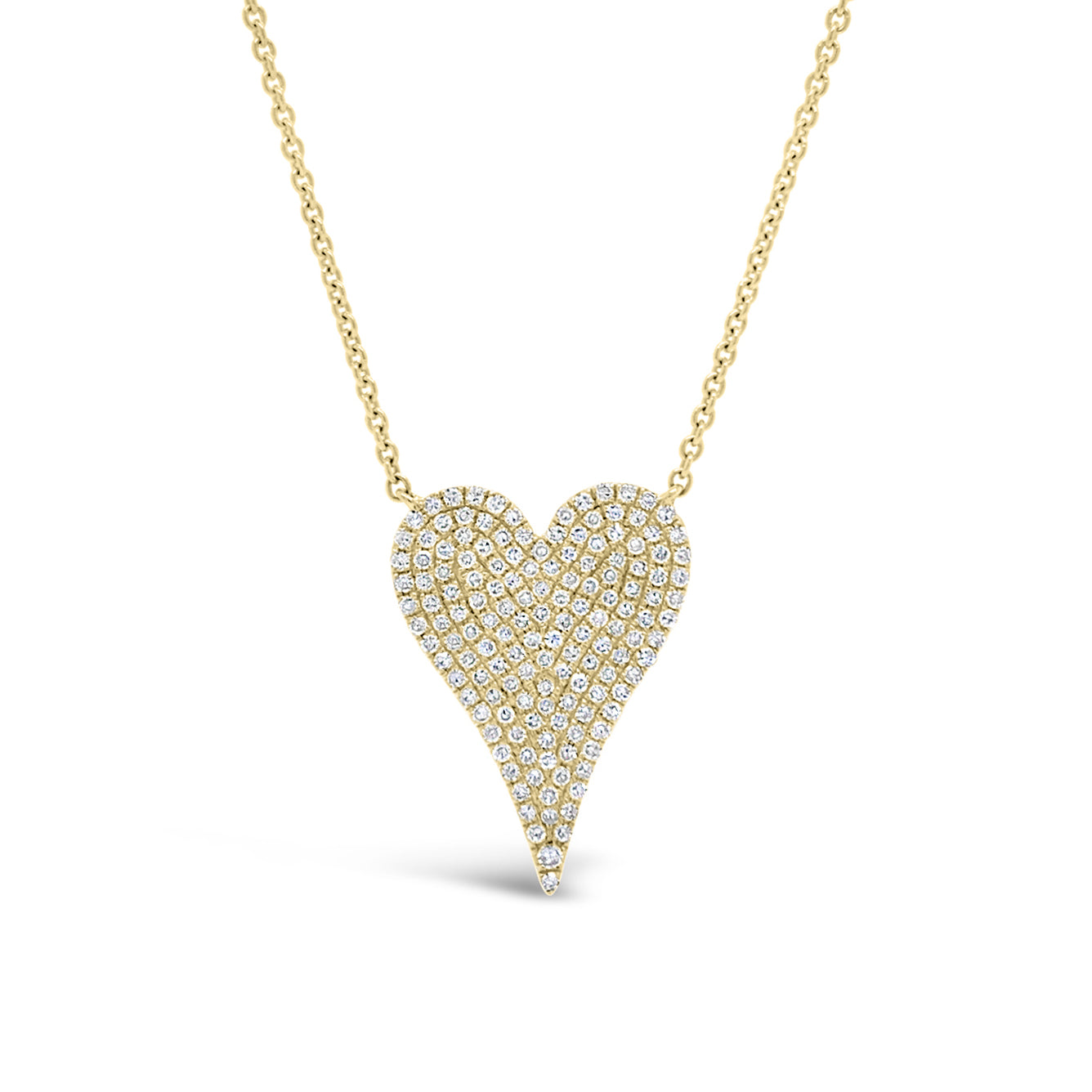 Diamond Medium Elongated Heart Pendant Necklace  -14K yellow gold weighing 3.50 grams  -116 round diamonds totaling 0.44 carats