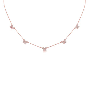 Diamond Butterfly Studded Necklace - 14K rose gold weighing 3.23 grams - 170 round diamonds totaling 0.41 carats