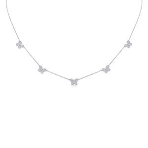 Diamond Butterfly Studded Necklace - 14K white gold weighing 3.23 grams - 170 round diamonds totaling 0.41 carats