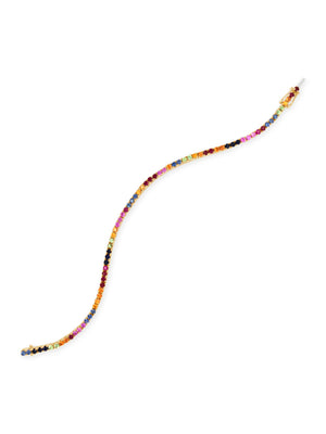 Multicolor Gemstone Tennis Bracelet  -14K gold weighing 6.96 grams  -53 multicolor gemstones totaling 4.46 carats