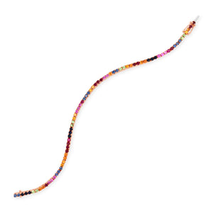 Multicolor Gemstone Tennis Bracelet  -14K gold weighing 6.96 grams  -53 multicolor gemstones totaling 4.46 carats